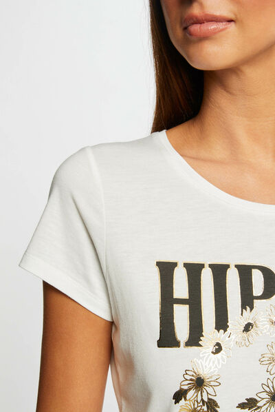 Short-sleeved t-shirt with message ecru ladies'