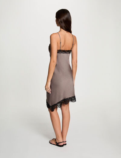 Asymmetric satin dress taupe women