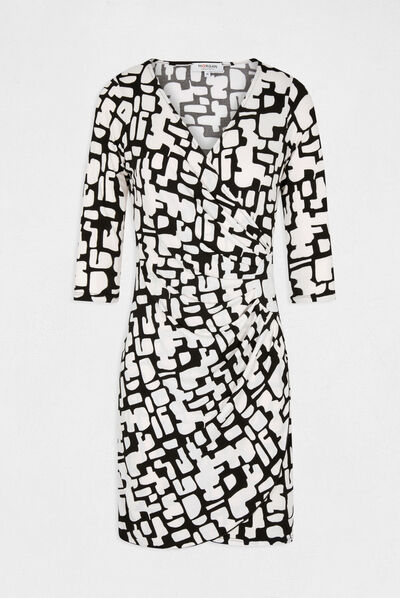 Printed draped fitted dress ecru ladies'