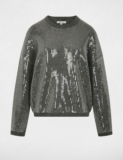sequin sweater with round neck dark grey women Sequin sweater with round neck dark grey women