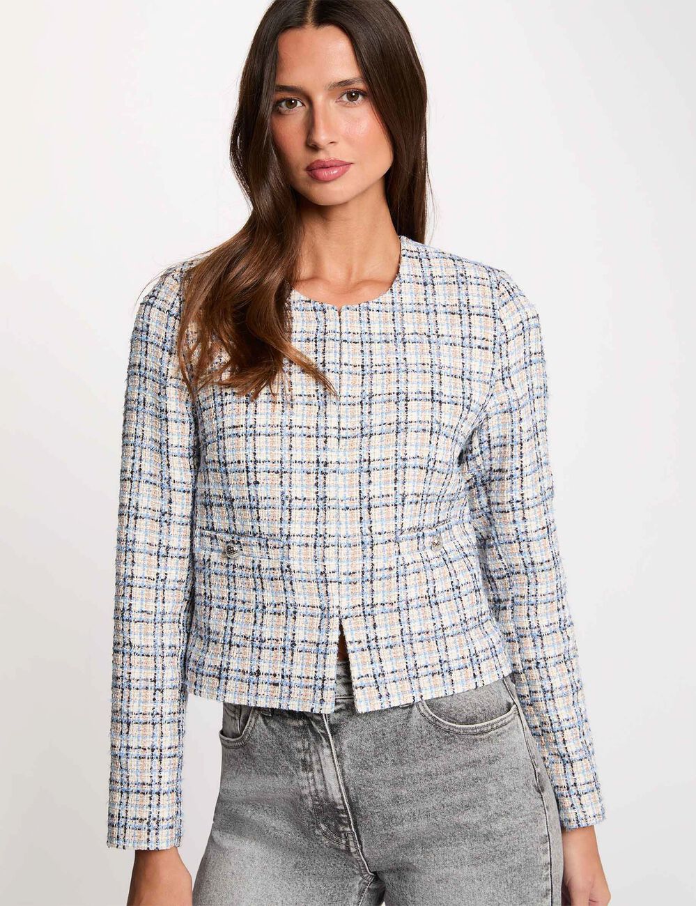 Fitted tweed jacket multicolor women