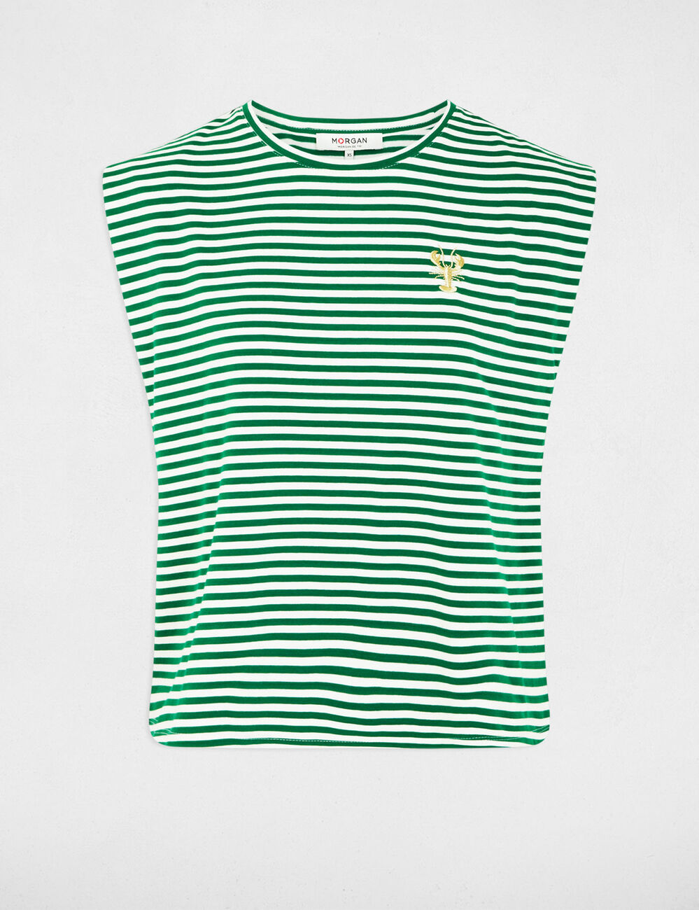 Striped embroidered t-shirt meadow green women