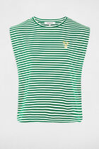 Striped embroidered t-shirt meadow green women