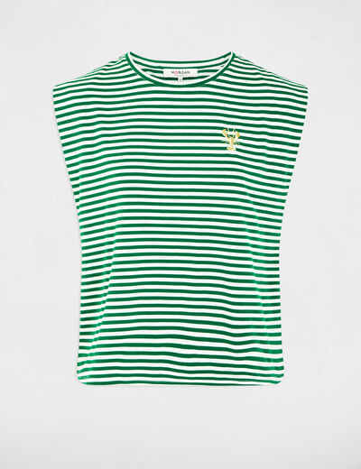 Striped embroidered t-shirt meadow green women