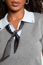 Short-sleeve top with notch collar light grey women