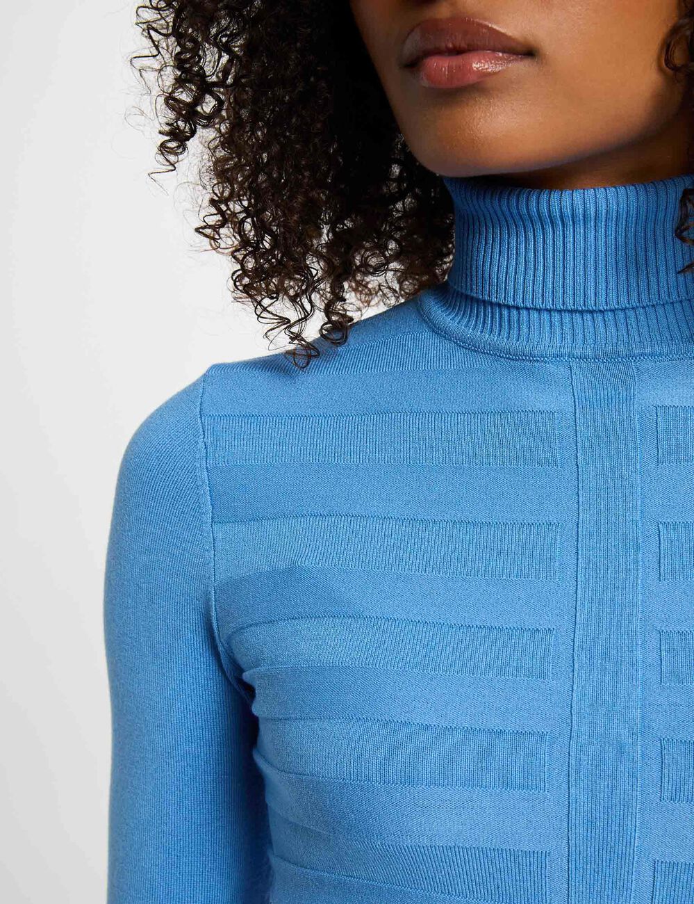 Fitted high neck sweater blue women