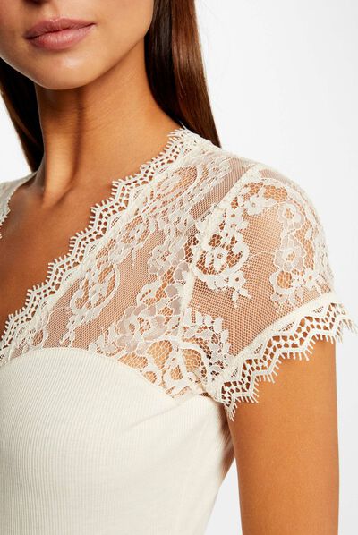 Short-sleeved t-shirt with lace ecru ladies'