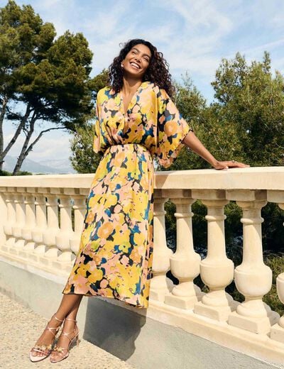Printed straight midi dress multicolor women