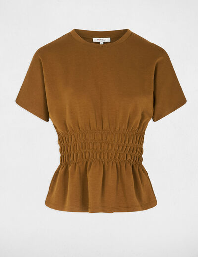 Straight t-shirt with round neck camel women