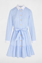 Robe courte trapèze rayée bleu ciel femme