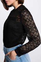 Long-sleeve lace t-shirt black women