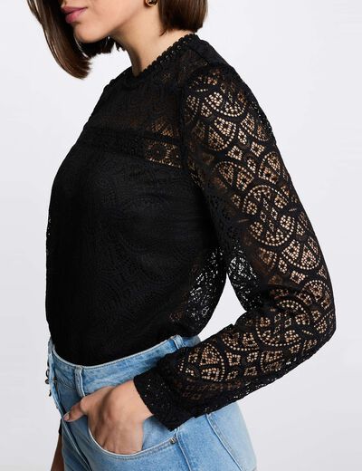Long-sleeve lace t-shirt black women