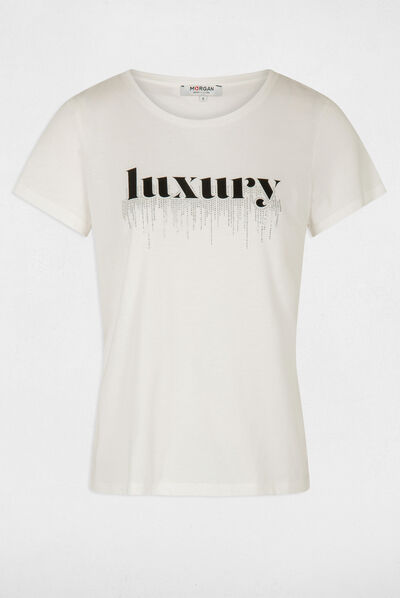Short-sleeved t-shirt with message ecru ladies'