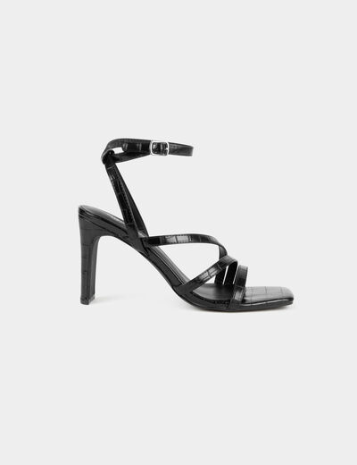 Patent croc sandals with heels black ladies'