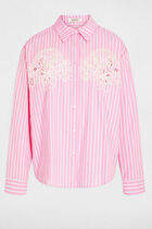 Oversized striped shirt pink women