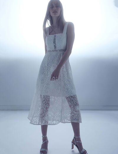 A-line midi lace dress white women