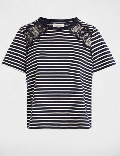 Striped short-sleeved t-shirt navy blue women