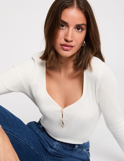 T-shirt with heart neckline white women