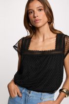 Lace t-shirt with square neckline black women