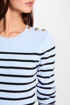 Pull manches longues à rayures bleu ciel femme