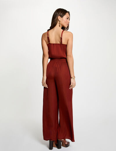 Satin top with straps cognac brown women