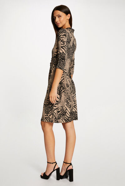 Straight draped dress animal print multico ladies'