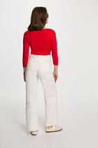 Pull col en V côtelé rouge femme