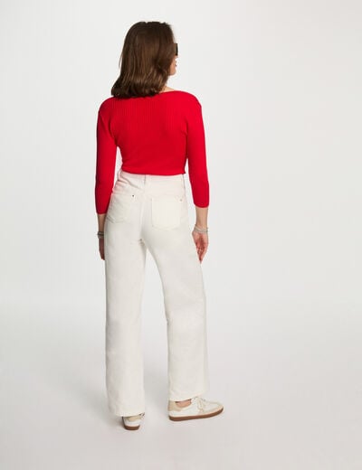 Ribbed jumper with V-neck red women