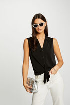 Sleeveless tied blouse black women