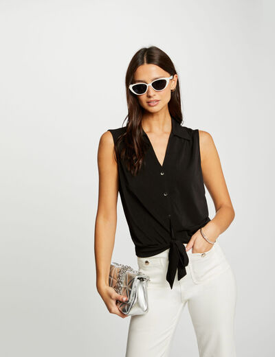 Sleeveless tied blouse black ladies'