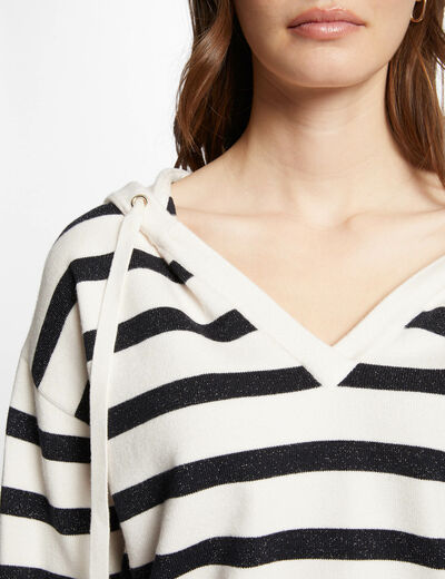 Jumper V-neck and hood ivory women