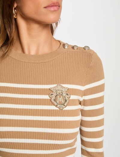 Long-sleeved striped jumper camel women