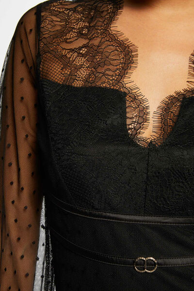 Long-sleeved body with dobby spot black ladies'