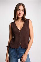 Sleeveless openwork cardigan dark brown women