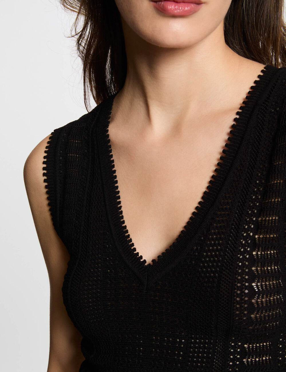 Sleeveless openwork jumper black women