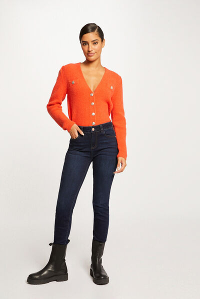 High-waisted slim jeans raw denim ladies'