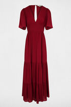 Long dress with V-neck bordeaux women