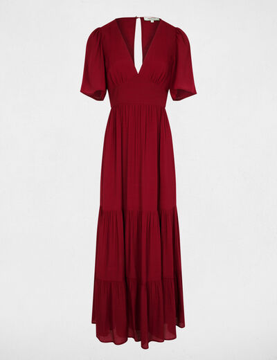 Long dress with V-neck bordeaux women