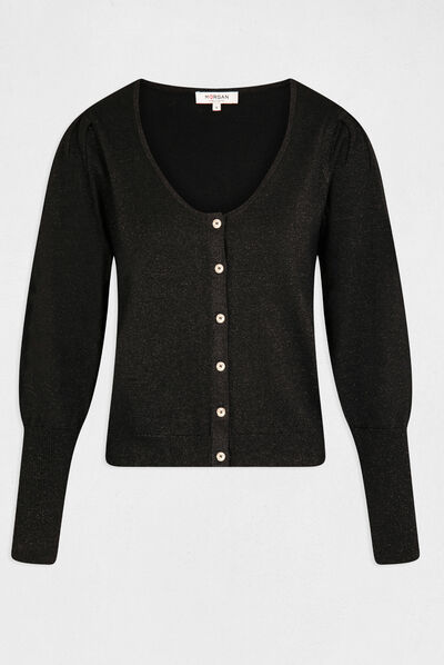Long-sleeved cardigan with round neck black ladies'