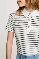 Striped top with polo collar white women