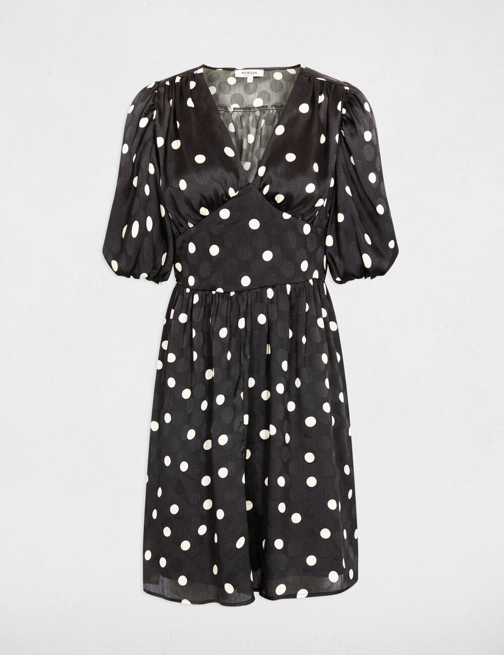 Short dress with puff sleeves black women