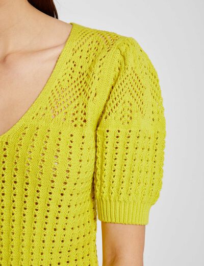 Short-sleeved openwork jumper medium yellow women