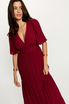 Long dress with V-neck bordeaux women