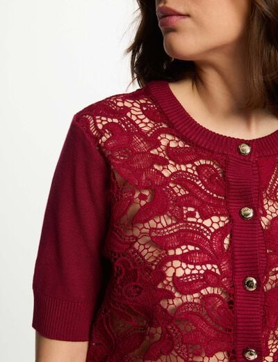 Cardigan short sleeves dark red women