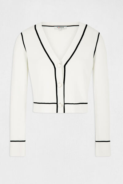 Cardigan with contrasting details ivory ladies'