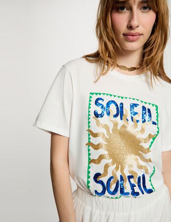 Round neck t-shirt with pattern white women