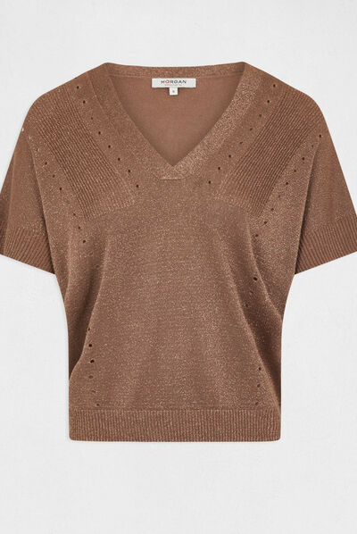 Short-sleeved jumper with V-neck rust ladies'
