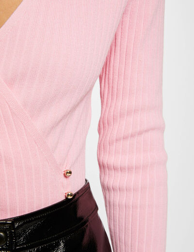 Long-sleeved jumper wrap-over neckline medium pink ladies'