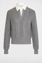 Jumper with shirt collar mid-grey women