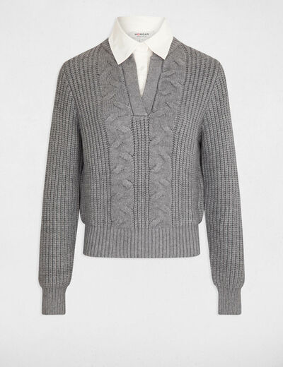 Jumper with shirt collar mid-grey women
